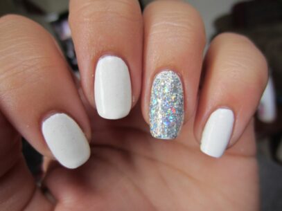 White Nails With One Glitter Nail