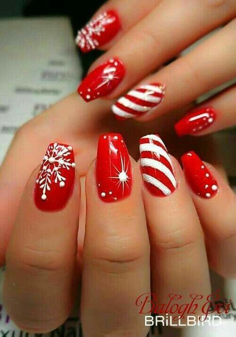 White Nails With Red Design