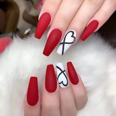 White Nails With Red Heart