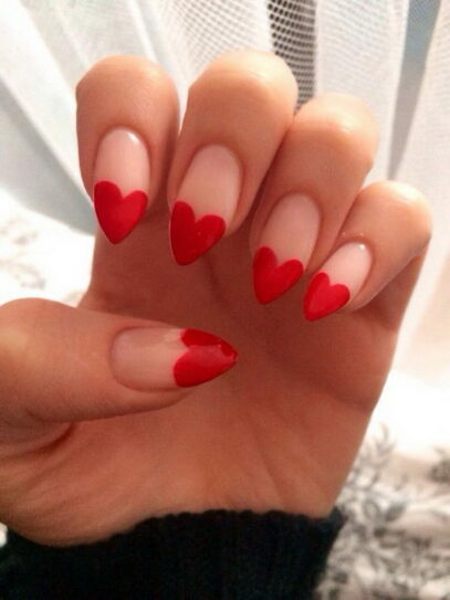 White Nails With Red Heart