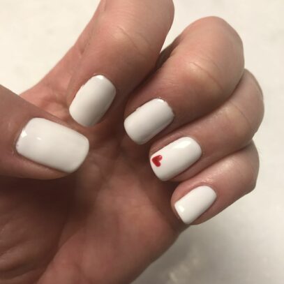White Nails With Red Heart