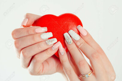 White Nails With Red Heart