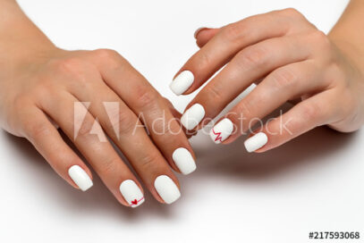 White Nails With Red Heart