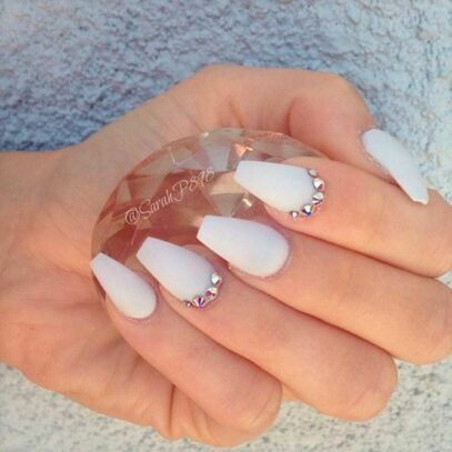 White Nails With Rhinestones