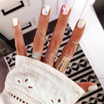 White Nails With Stars