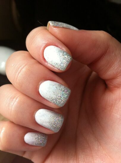 White With Silver Glitter Nails