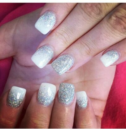 White With Silver Glitter Nails