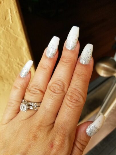 White With Silver Glitter Nails