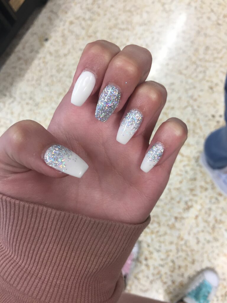 White With Silver Glitter Nails