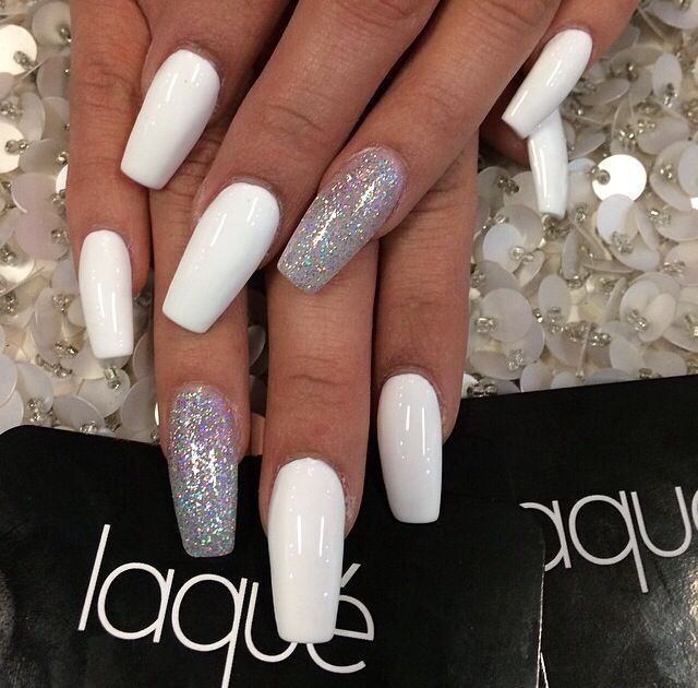 White With Silver Glitter Nails