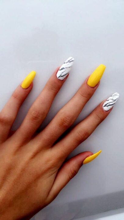 Yellow And White Nails