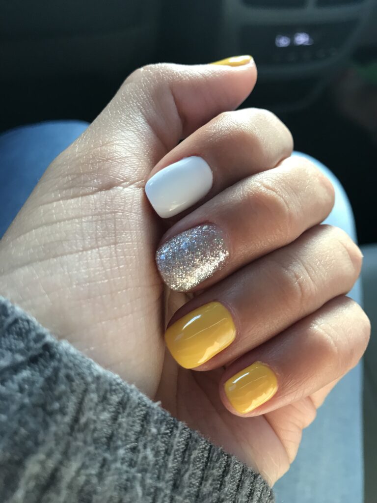 Yellow And White Nails