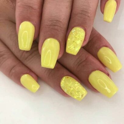 Yellow Glitter Nails