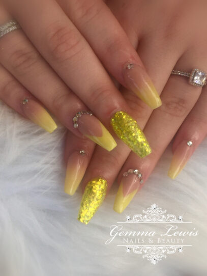 Yellow Glitter Nails