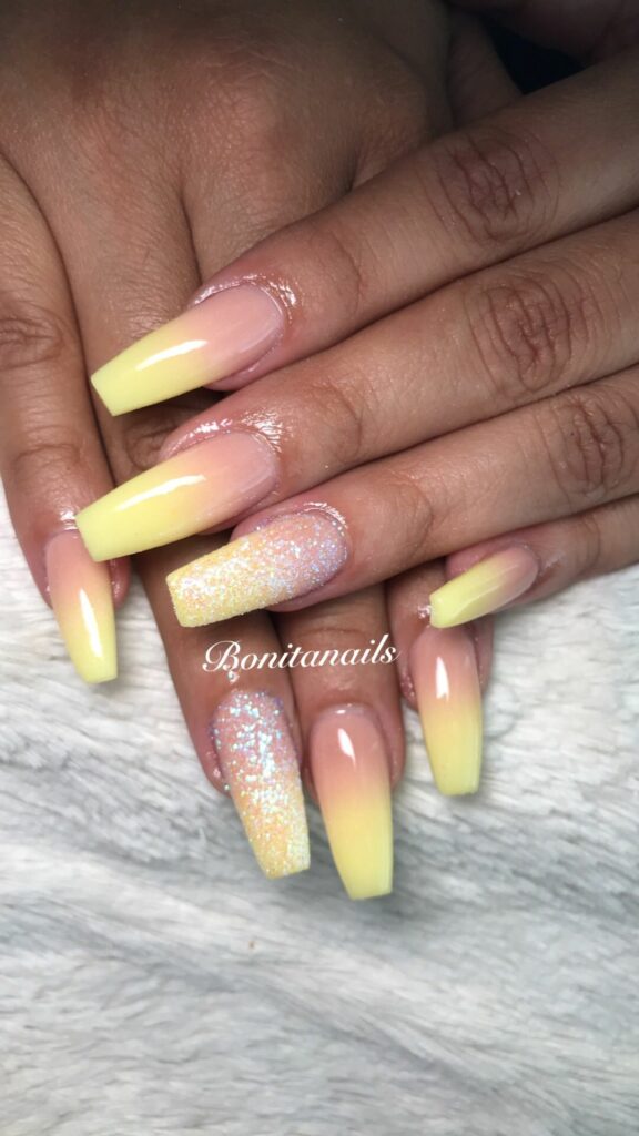 Yellow Glitter Nails