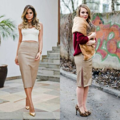 beige skirt outfit