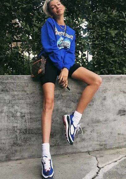 biker shorts street style