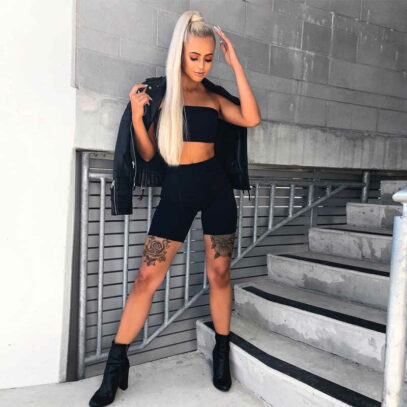 biker shorts street style