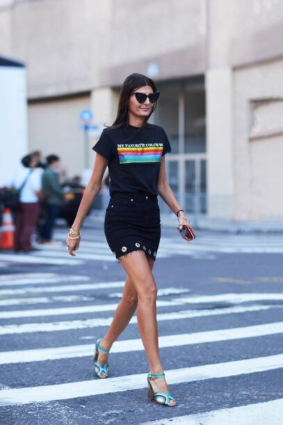 black jean skirt outfit