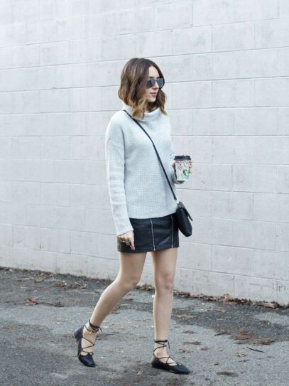 black leather skirt outfit