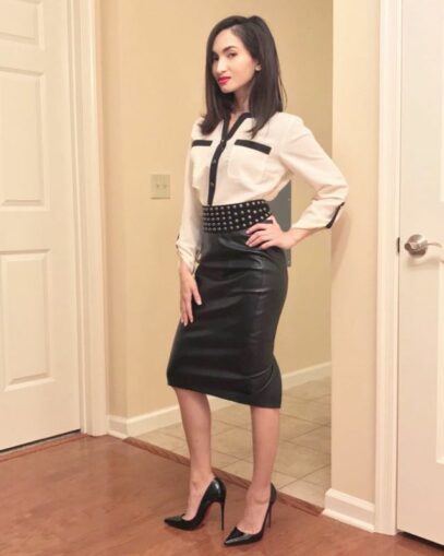black leather skirt outfit