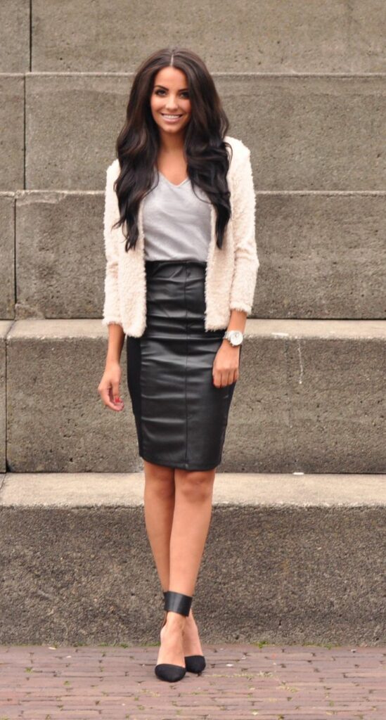 black leather skirt outfit