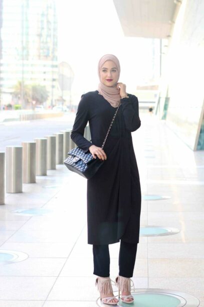 black outfit hijab street fashion