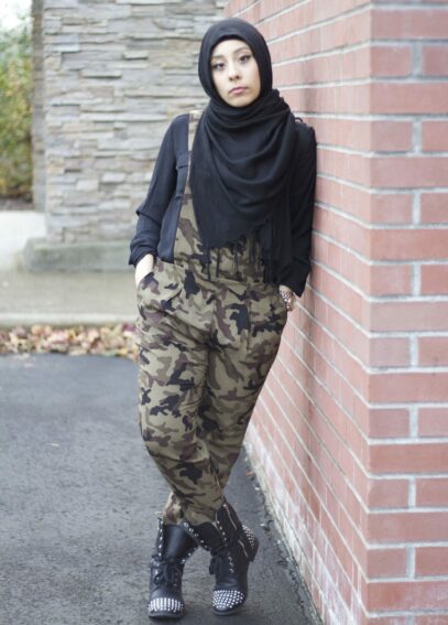 black outfit hijab street fashion