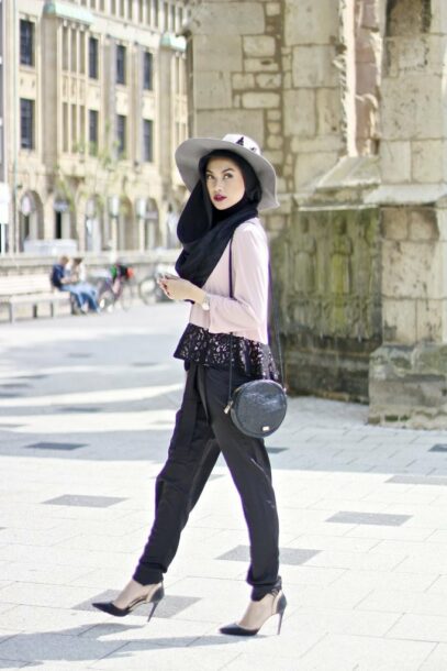 black outfit hijab street fashion