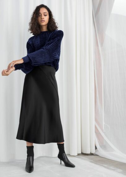 black satin skirt outfit