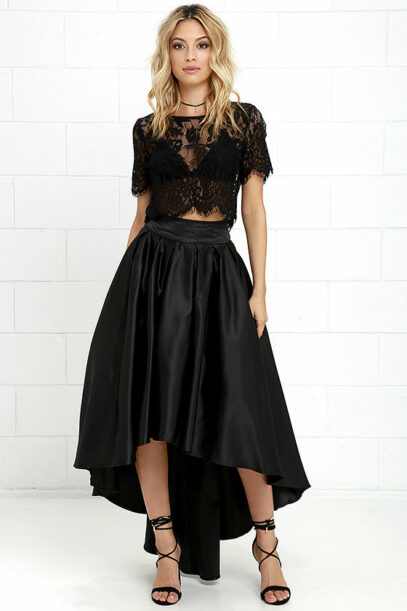 black satin skirt outfit