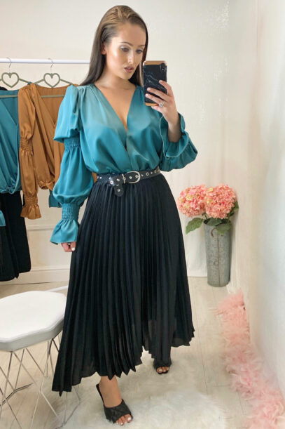 black satin skirt outfit