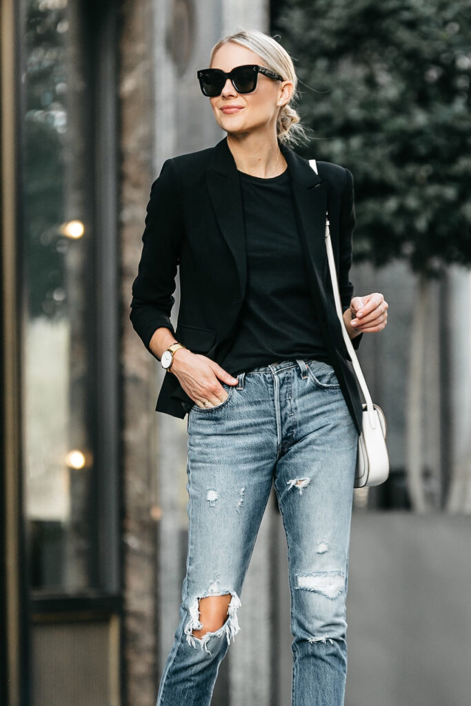 black shirt outfit women street fashion