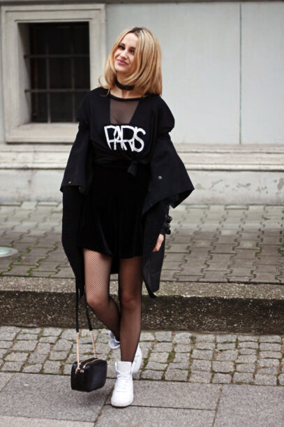 black shirt outfit women street fashion