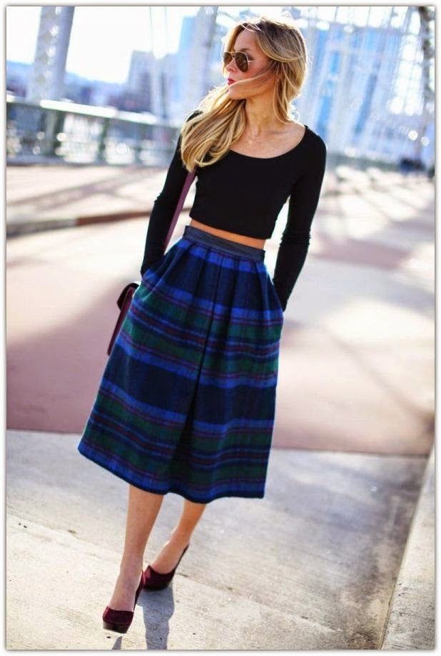blue plaid skirt outfit