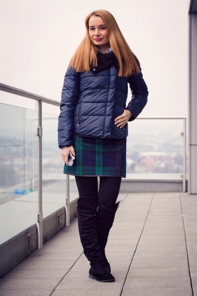 blue plaid skirt outfit