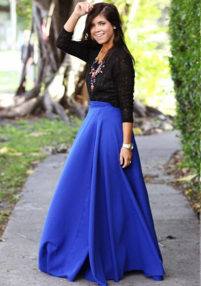 blue skirt outfit