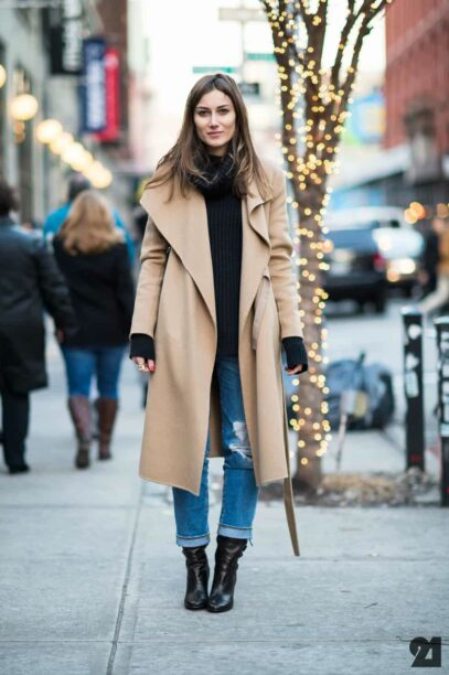 camel coat outfit winter style street fashion