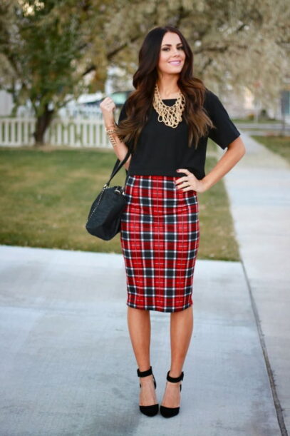 checkered skirt outfit