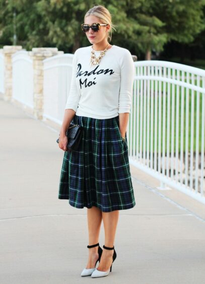 checkered skirt outfit