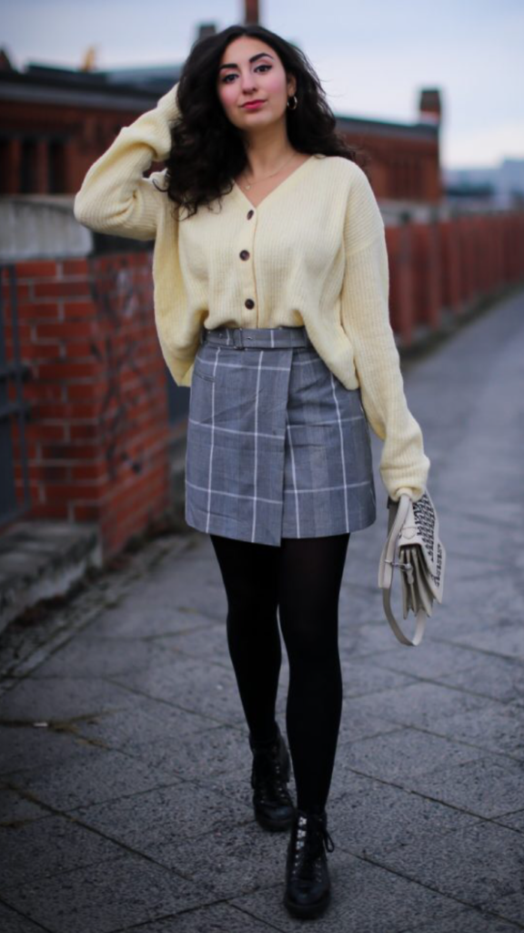 checkered skirt outfit