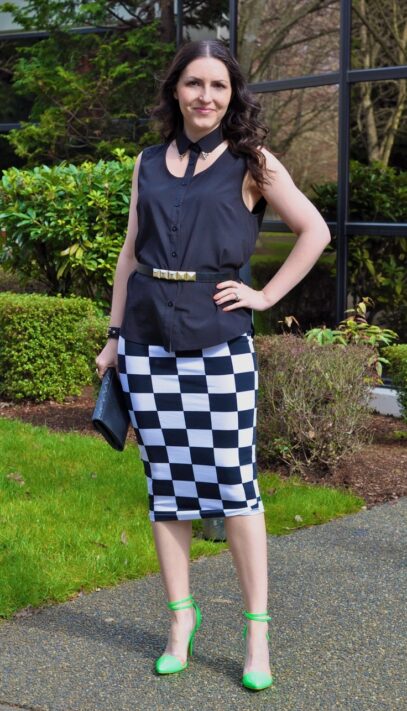 checkered skirt outfit