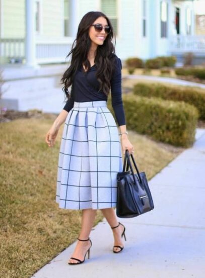 checkered skirt outfit