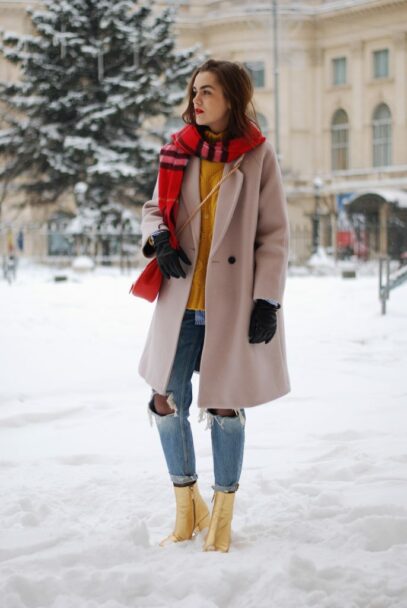 denim dress outfit winter boots