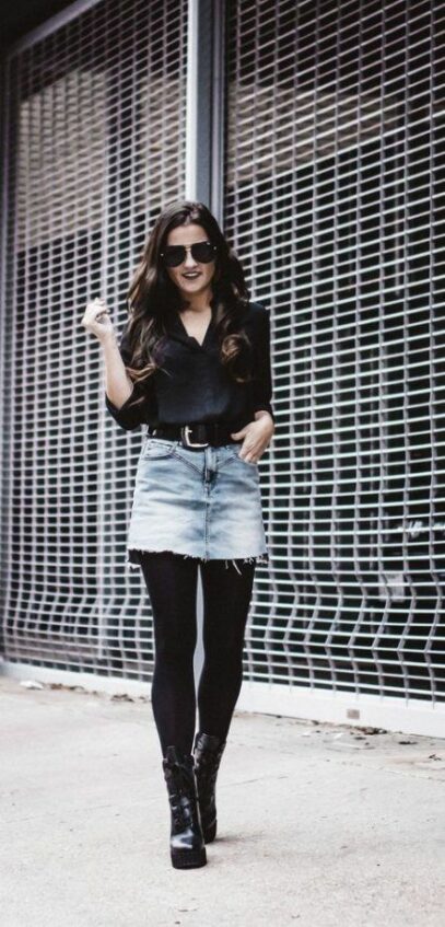 denim dress outfit winter tights