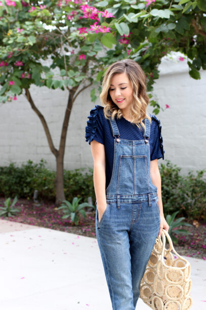 denim dress overalls outfit
