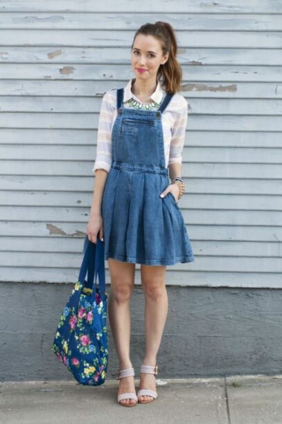 denim dress overalls outfit