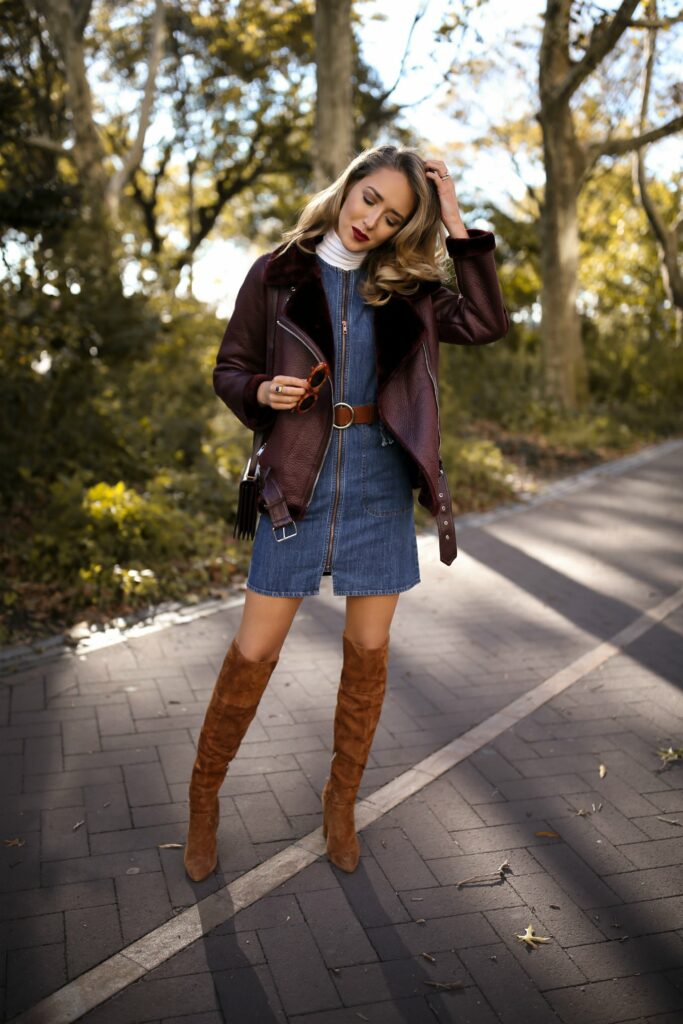 denim dress with boots