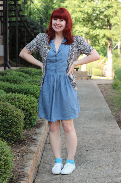 denim dress with cardigan