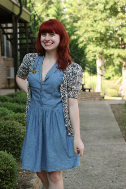 denim dress with cardigan